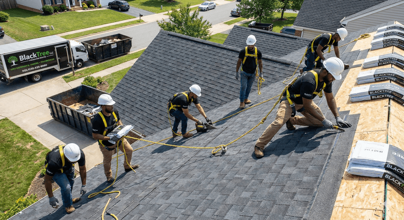 Professional crew installing roof Norfolk VA