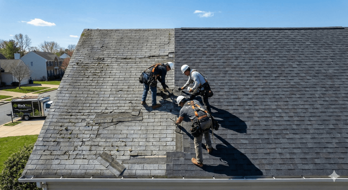 Roof installation in progress in Suffolk VA showing quality workmanship